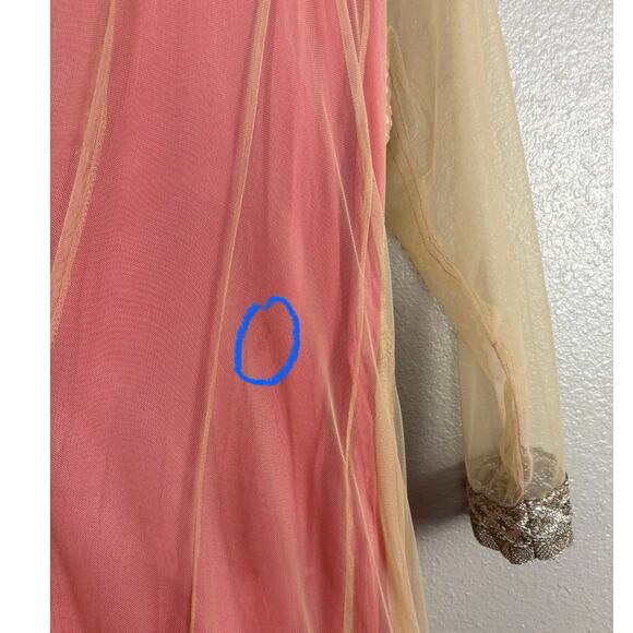 Approx M Pink Gold Embroidered Flowers Floral Anarkali Saree Gown Dress Layered - Picture 5 of 9